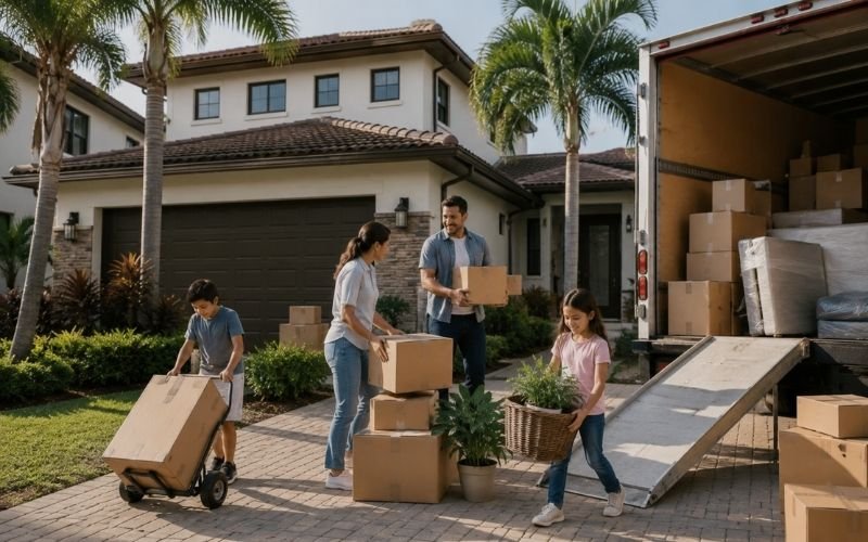 movers West Kendall FL family moving into suburban home Miami