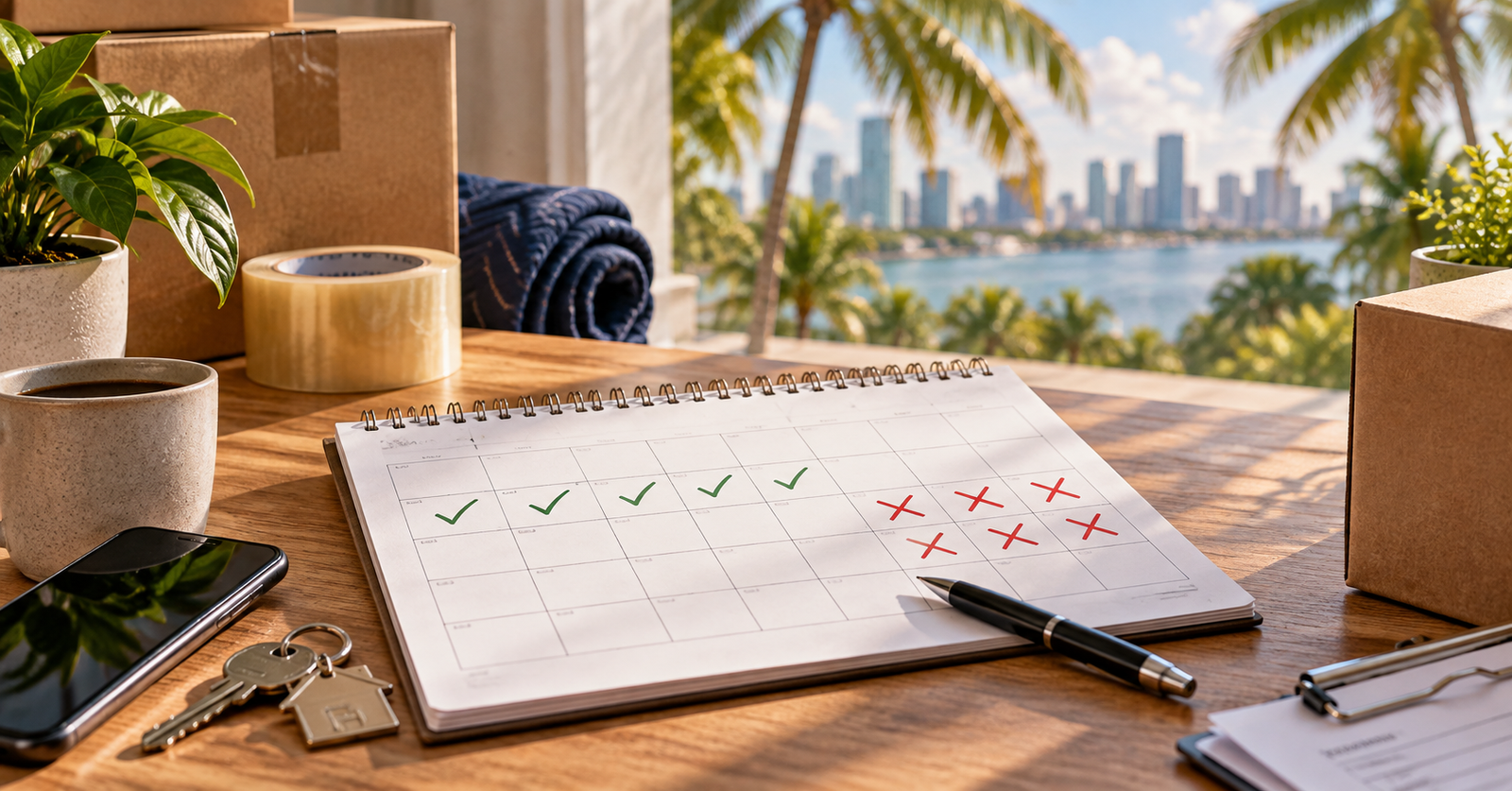Moving calendar with the best and worst dates to schedule a move in Miami.